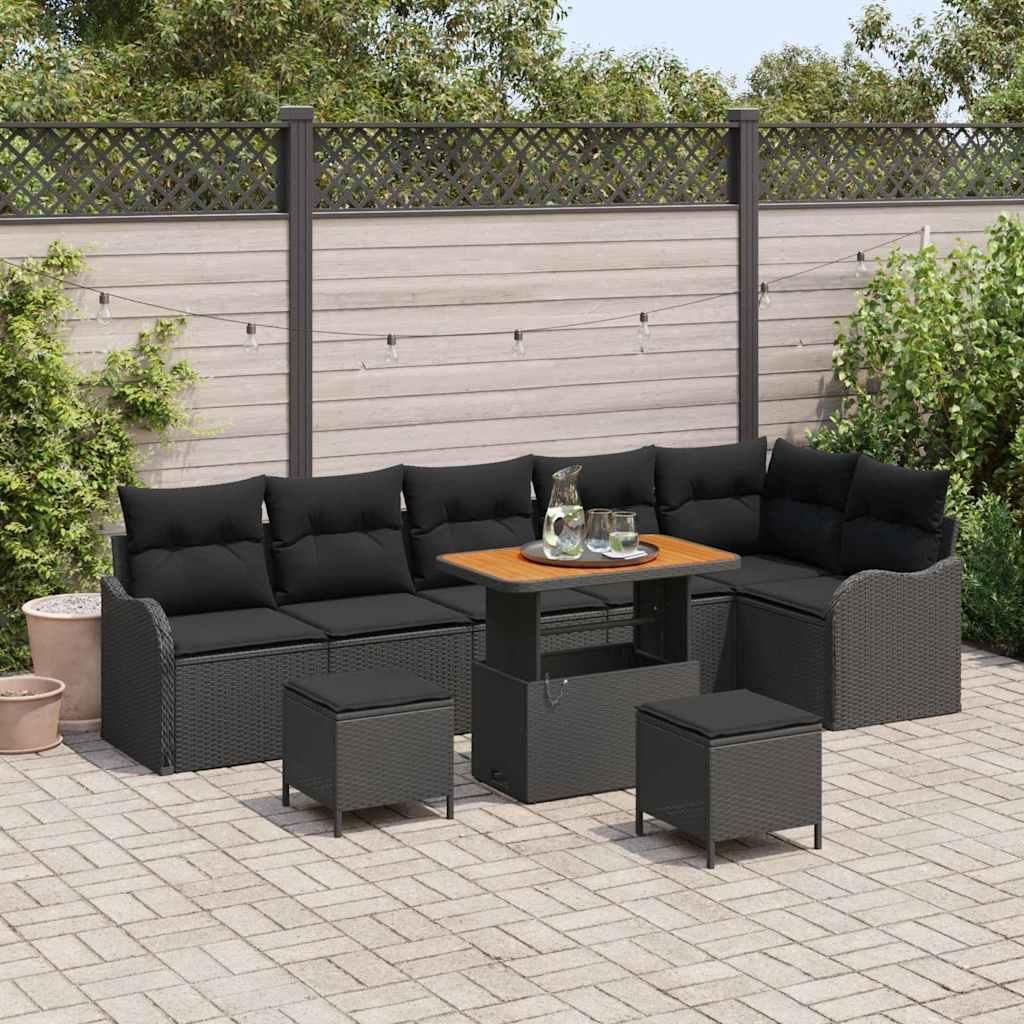 Maison Exclusive - Gartensofa-set mit Kissen 9 pcs Schwarz Poly-Rattan