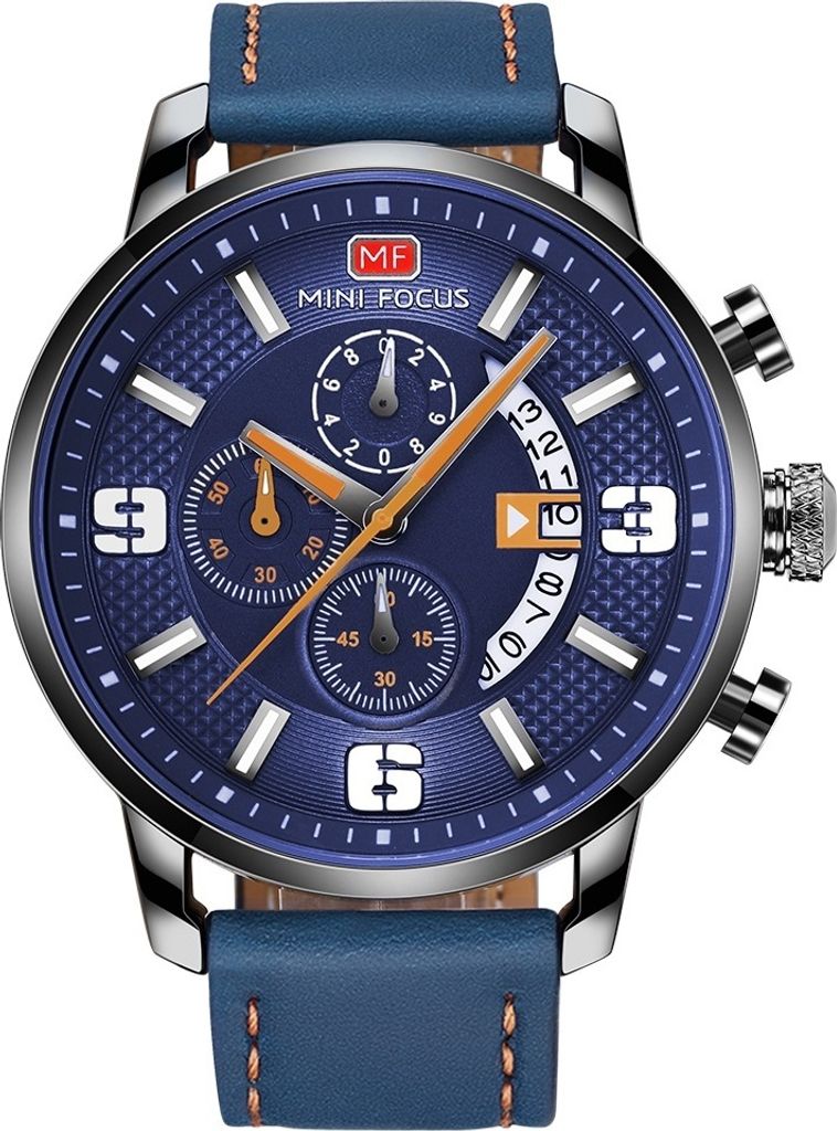 Mini Focus Leon Herrenuhr - Stilvolle Uhr in Blau/Orange für Herren KP23864