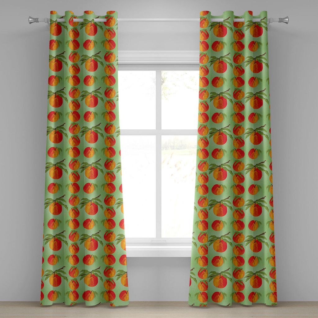 ABAKUHAUS Pfirsich Ösenvorhang, Botanische Bio-Garten-Delikatessen Mellow Orange Nektarinen mit Blättern, Dekorative 2-Panel-Fenstervorhänge, 28...