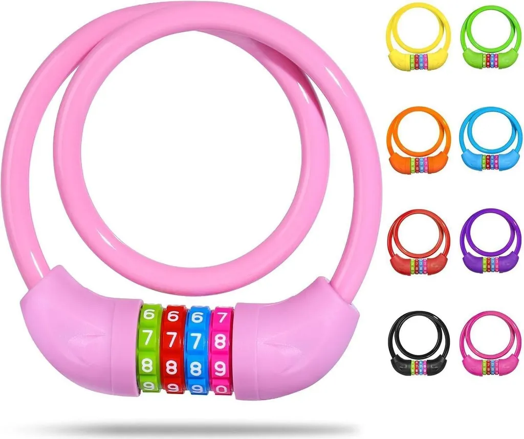 Câble antivol rose pour vélo enfant 65cm avec verrouillage à chiffres