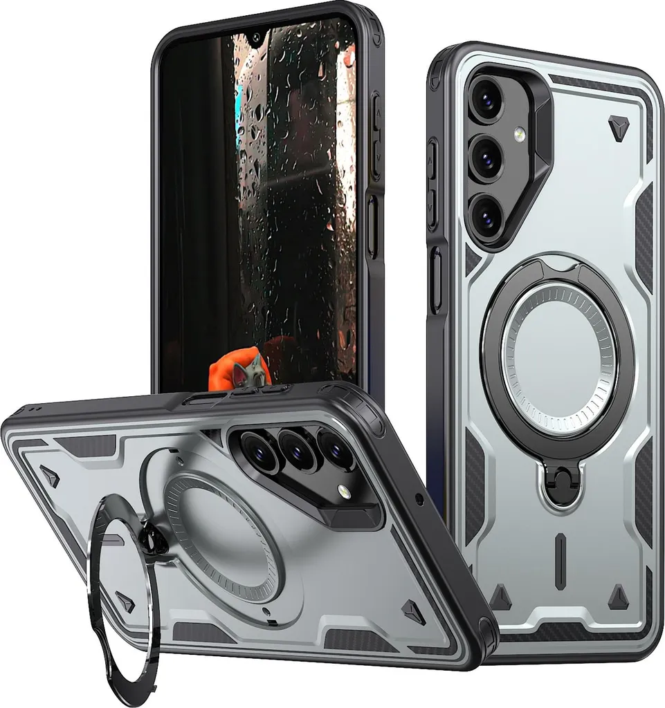 Custodia MagSafe per Samsung Galaxy A16 - Cover posteriore Phonesta MagLock Armor con anello - Grigio