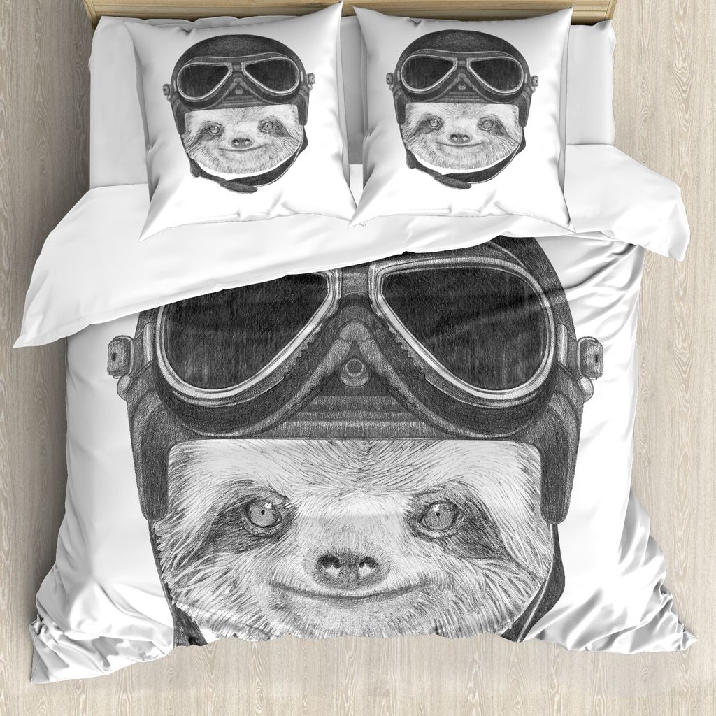ABAKUHAUS Faultier Bettbezug, Biker Hipster Tier, Milbensicher Allergiker geeignet mit Kissenbezügen, 155 cm x 220 cm - 80 x 80 cm, Grau schwarz