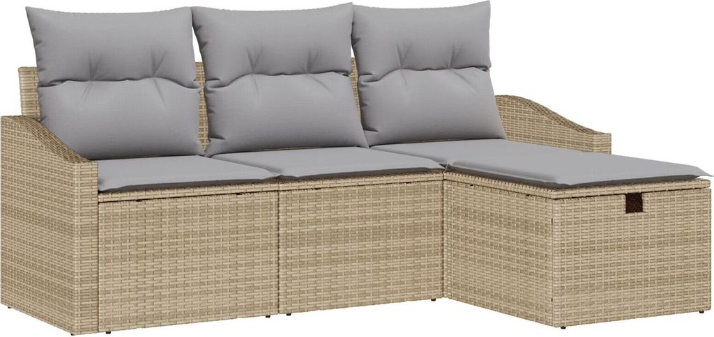 Möbel 4-teiliges Garten Sofa Set mit Kissen Beige Poly Rattan - Gartensofas 3359249
