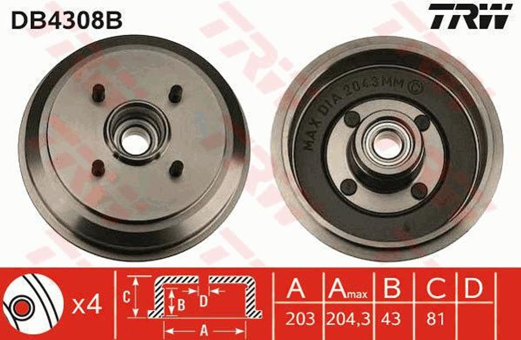 Trw Bremstrommel Hinterachse DB4308B