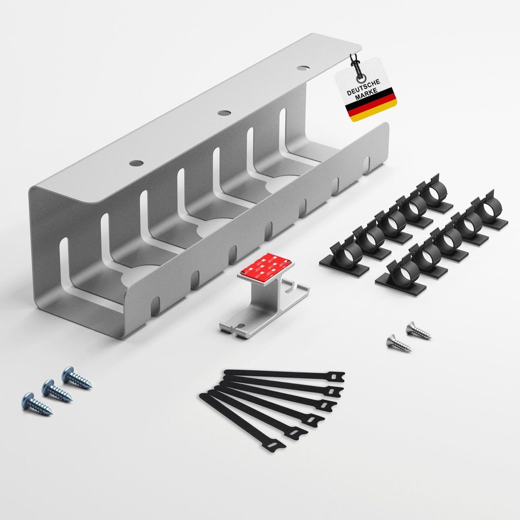 Albatros Kabelkanal Schreibtisch Silber Komplettset B- Kabelmanagement Schreibtisch für Ordnung und Produktivität-Kabel Organizer für Kabelführ...