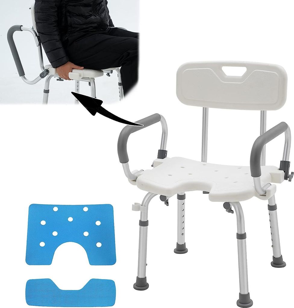 Duschhocker Badewannensitz 37-50cm Höhenverstellbar Duschstuhl für Senioren Anti-Rutsch Badhocker mit Griff & Rückenlehne Badhocker Eva-Kissen C...