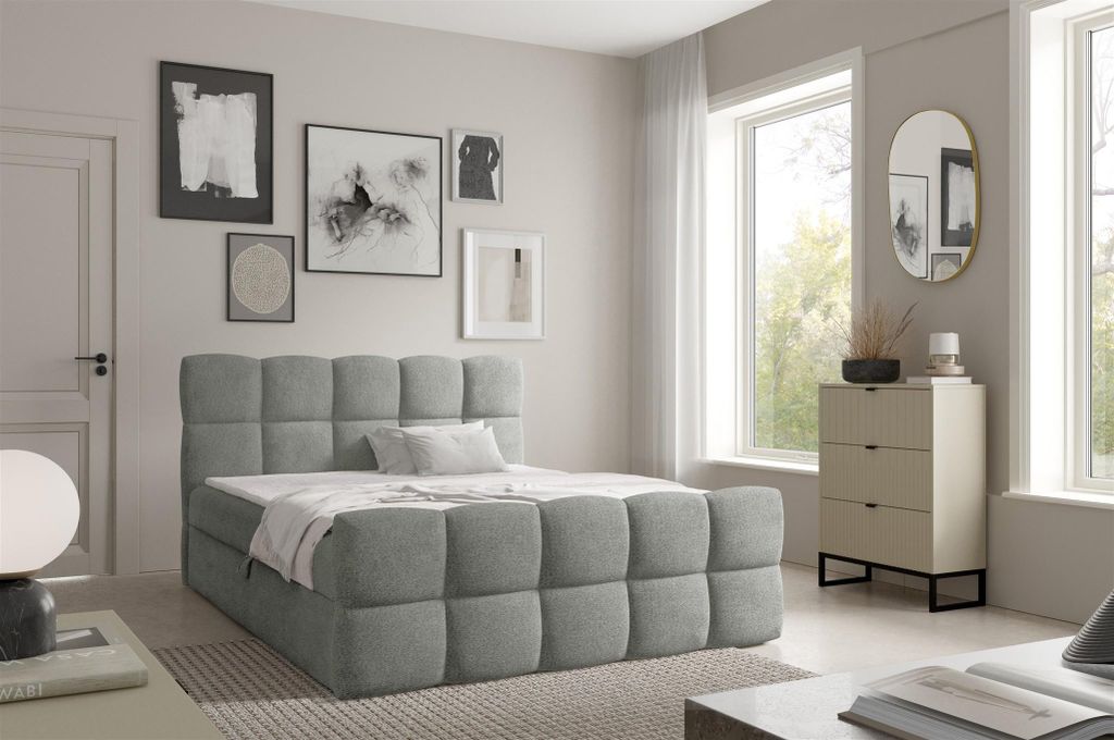 Boxspringbett Schlafzimmerbett SATINE 160x220cm Stoff Coral Grau