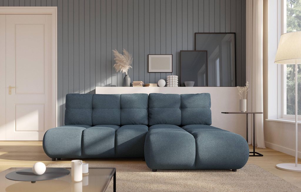 Masseno Ecksofa CORSO R-S mit Schlaffunktion L-Form, Sofa mit Bettkasten, Wohnzimmersofa, Couch, Soffa, Bettsofa, Couchgarnitur- Blau, NOW OR NEVER 77