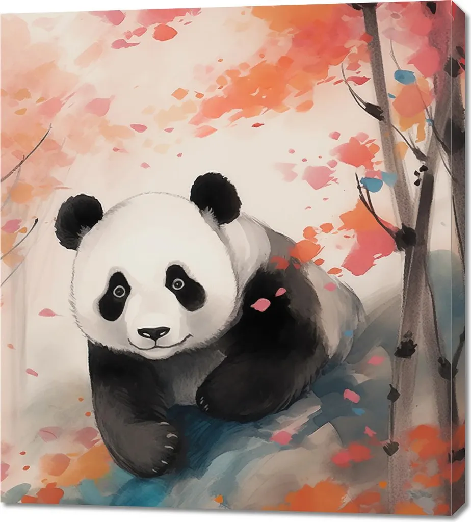 Décoration Murale Panda et Érables - Toile Imprimée Grand Format 90x100