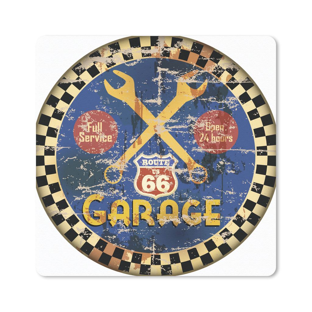 MuchoWow Mauspad Mousepad Mancave - Garage - Vintage - Route 66 30x30 cm - Mousepads - Maus Mat - Pad - Mausunterlage - Gaming