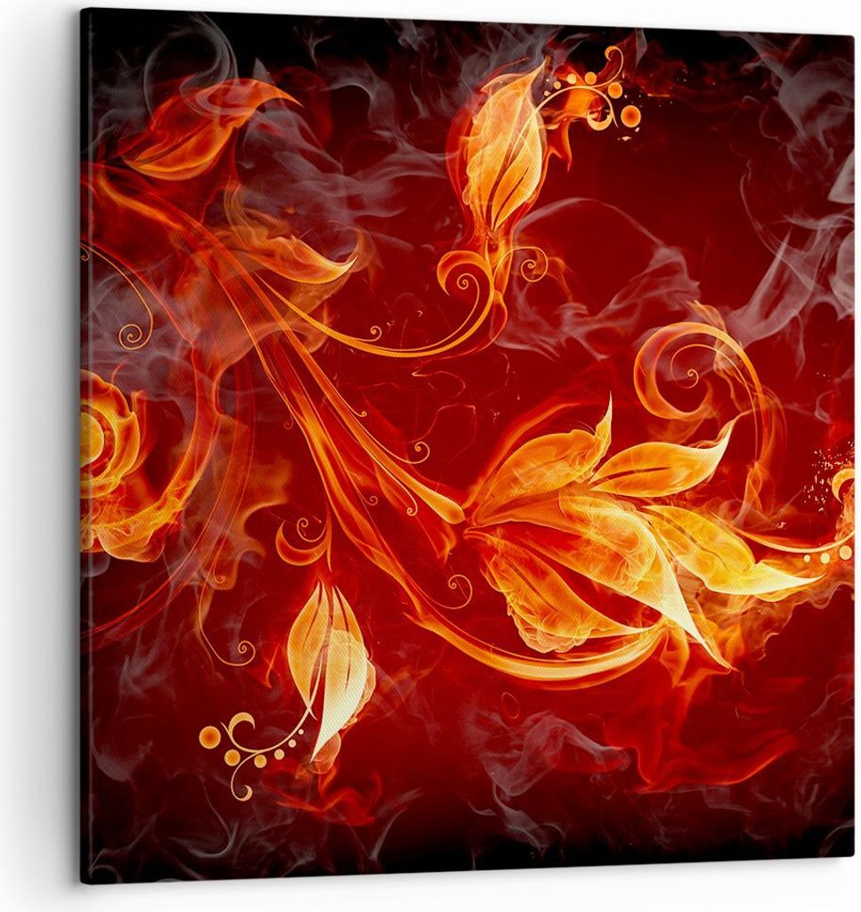 Bild auf Leinwand - Leinwandbild - Blätter Feuer Muster - 50x50cm - Wand Bild - Wanddeko - Leinwanddruck - Bilder - Kunstdruck - Wanddekoration - ...