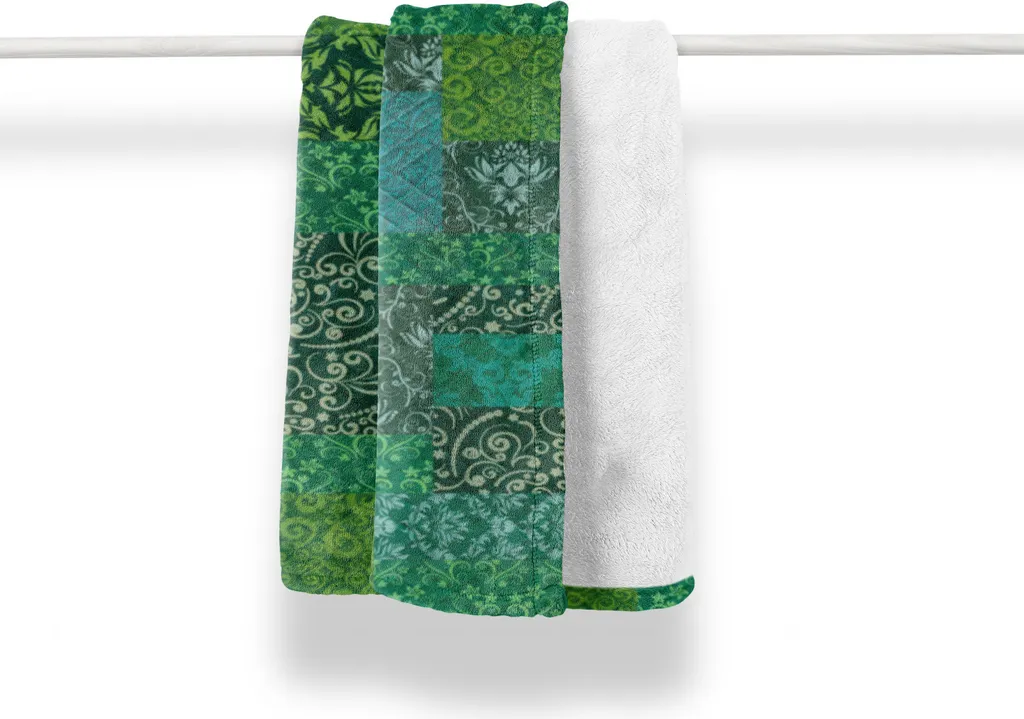 ABAKUHAUS Coperta in morbida flanella di cotone, decorazioni ricciolute a quadrati, soffice peluche per interni ed esterni, 125 x 175 cm, verde smeraldo giada