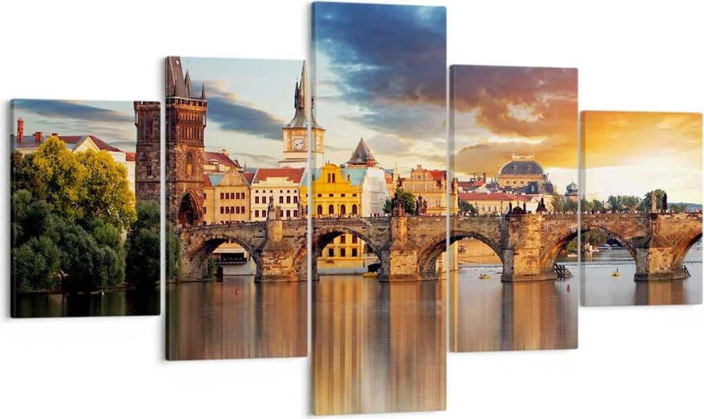 Bild auf Leinwand - Leinwandbild - Prag brücke geschichte fluss - 125x70cm - Wand Bild - Wanddeko - Leinwanddruck - Bilder - Kunstdruck - Wanddeko...