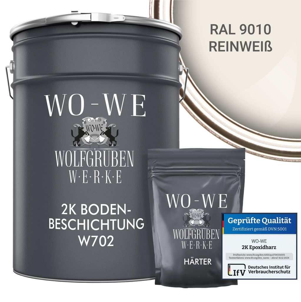 2K Epoxidharz Garagenfarbe Bodenbeschichtung W702 Reinweiss wie RAL 9010 - 10Kg