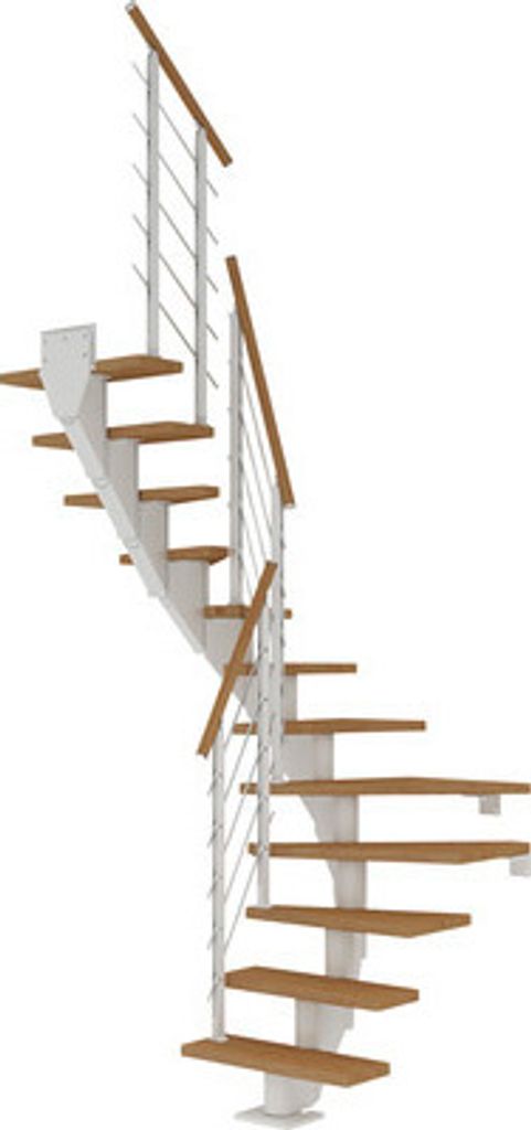 Pertura Mittelholmtreppe Malva Eiche Leimholz Weiß 1/2-gewendelt 75 cm 12 Stufen / 13 Steigungen Stabgeländer Reinweiß R