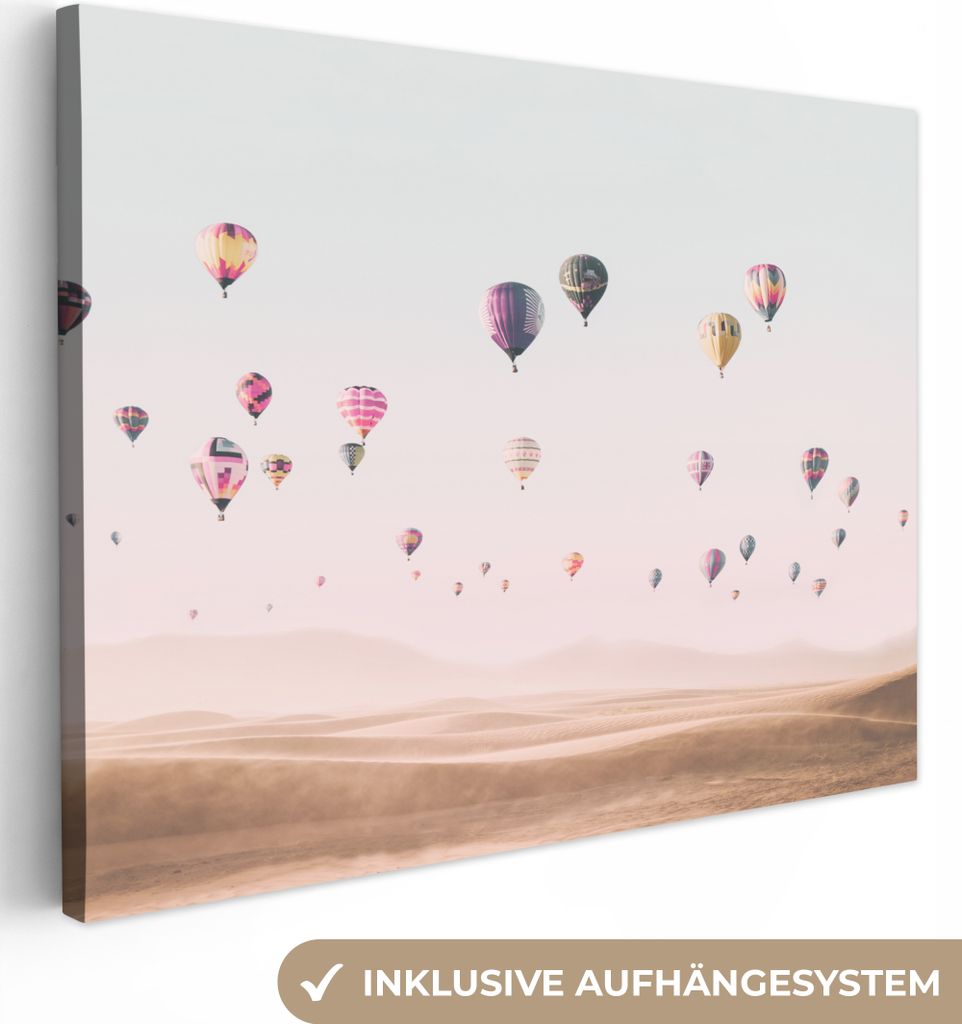 MuchoWow - Leinwandbilder - Heißluftballon - Wüste - Himmel - Landschaft - Natur, Wandbild, Wanddeko Bilder Wohnzimmer, 40x30 cm