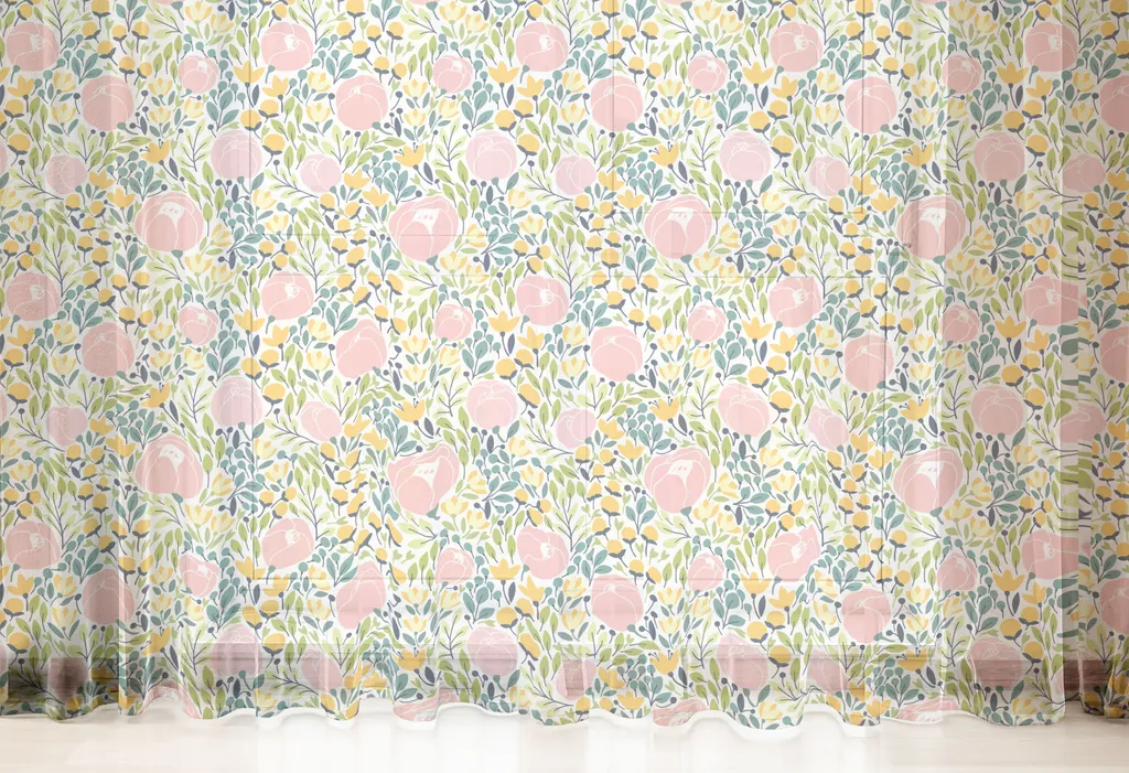 ABAKUHAUS Arazzo botanico, prato pastello fiori rinascita boccioli di rosa foglie aster arte da giardino, soggiorno camera da letto tessuto da parete in raso setoso, 274 cm x 274 cm, rosa cipria verde lime senape - 3