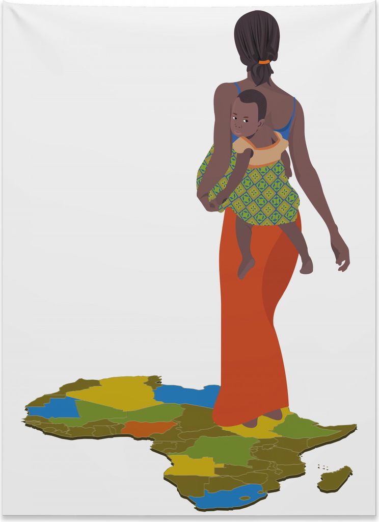 Abakuhaus afrikanische Frau Wandteppich, Mutter-Baby-Karte aus Weiches Mikrofaser Stoff Kein Verblassen Klare Farben Waschbar, 110 x 150 cm, Mehrfa...