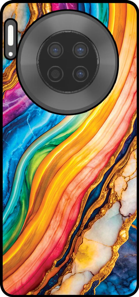 Smartphonica Telefon Fall geeignet für Huawei Mate 30 mit Regenbogen Gold Marmor Print - TPU Backcover Fall Regenbogen Gold Marmor Design
