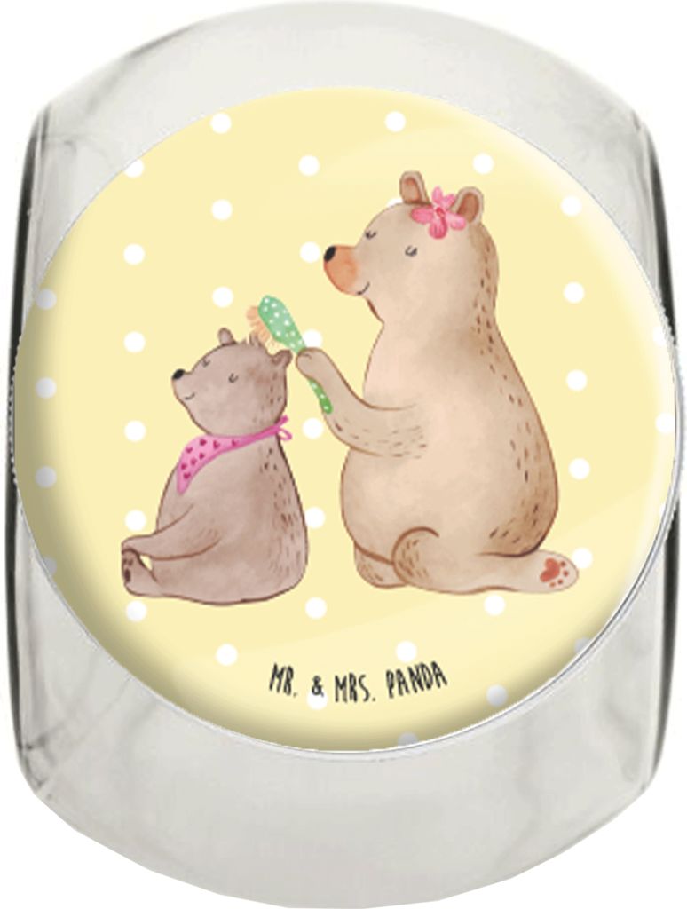 Mr. & Mrs. Panda Bonboniere Bär Kind XL 2000ml - Gelb Pastell - Geschenk, Dekoglas, Familie, Muttertag, Mutter, Teedose, Kaffeedose, Aufbewahrungs...