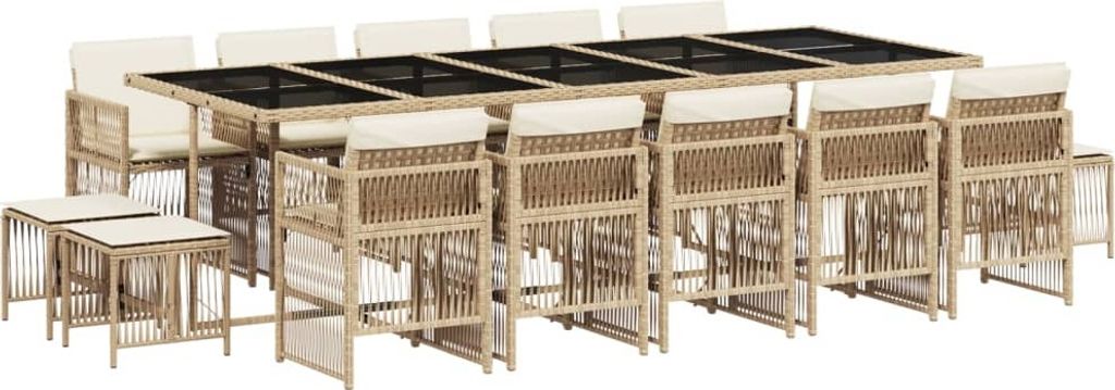 15-tlg. Garten-Essgruppe mit Kissen Beige Poly Rattan
