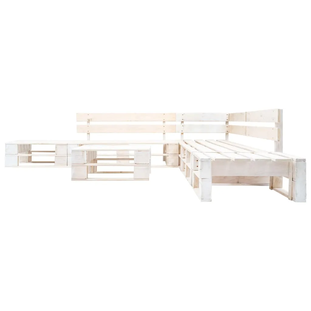 Ensemble salon de jardin palettes blanc pour coin détente extérieur 6p