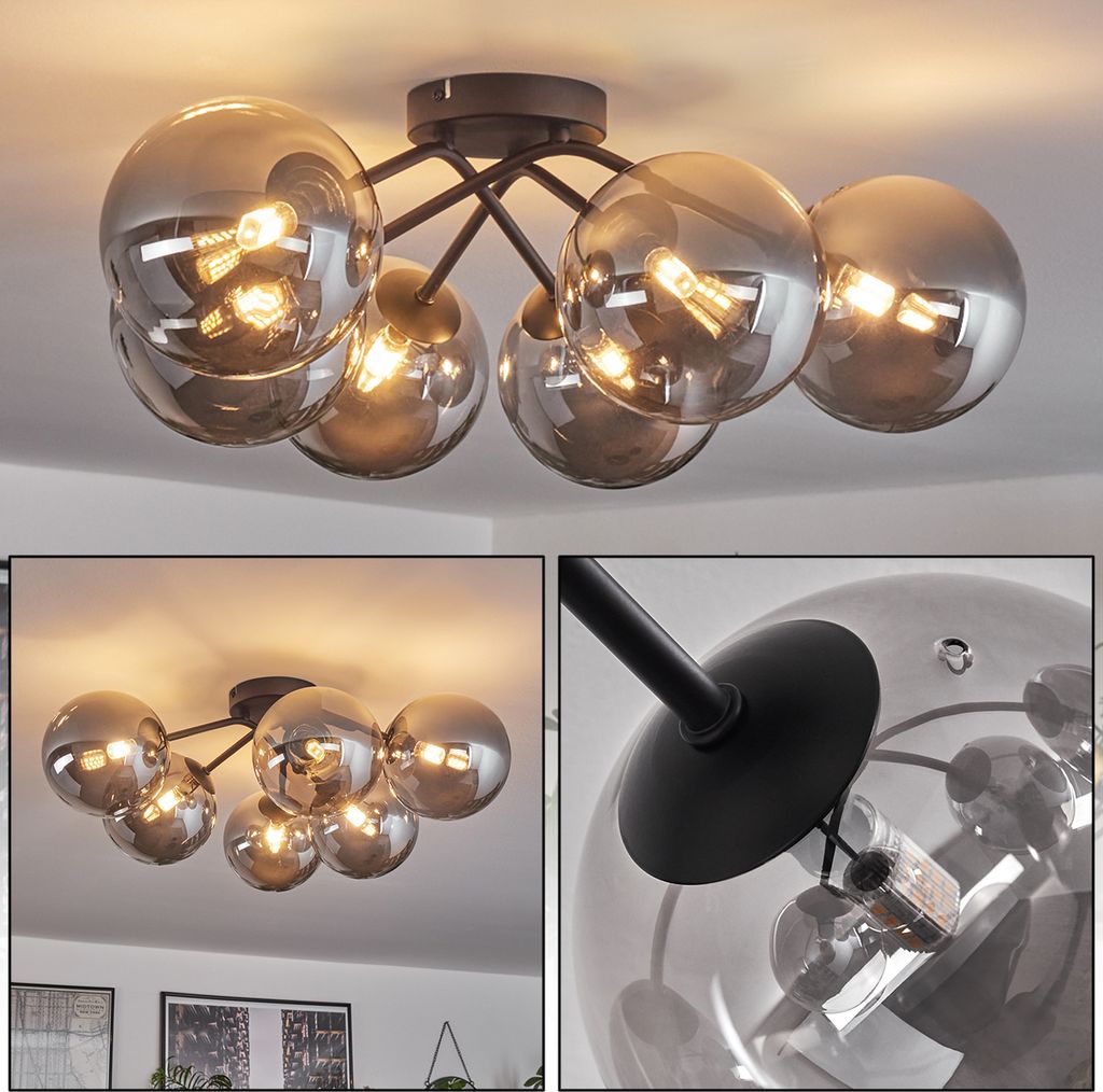 Isorella Deckenlampe aus Metall/Glas in Schwarz/Rauchfarben