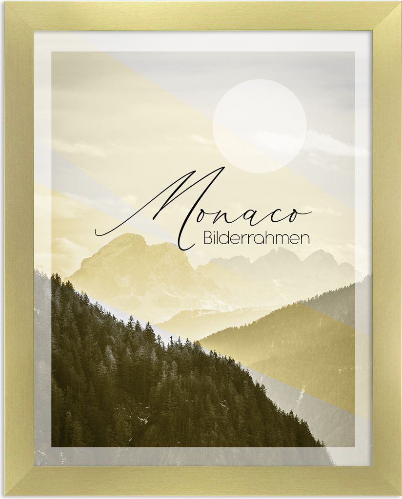 Bilderrahmen Monaco - 21x29,7 cm (DIN A4), Gold Geschliffen Nachbildung, 1 mm Kunstglas klar