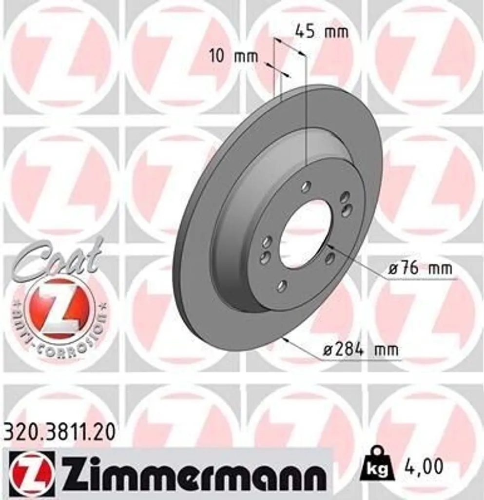 Disque de Frein Ventilé Zimmermann 320.3811.20 Kia Carens IV Anti-Corrosion