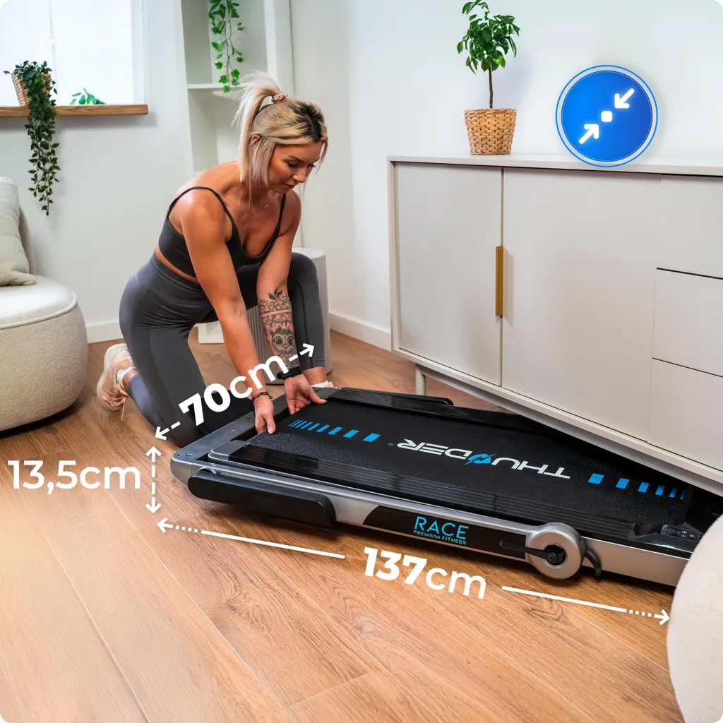 Tapis de course 2 CV avec écran LED THUNDER RACE-SILVER Pliable - 3