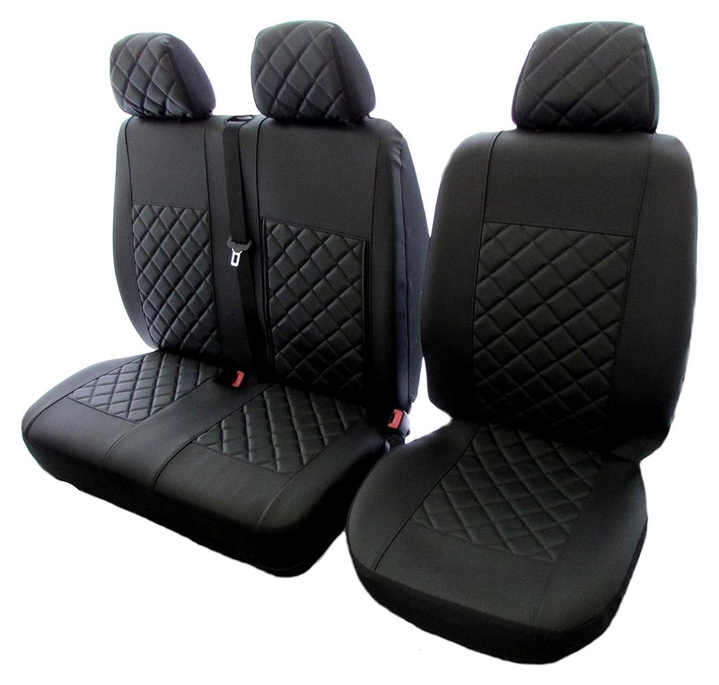 Sitzbezug Leder Schwarz 2+1 (1 Einzel, 1 Doppel) für Volkswagen Transporter T5 T6 ab 2004