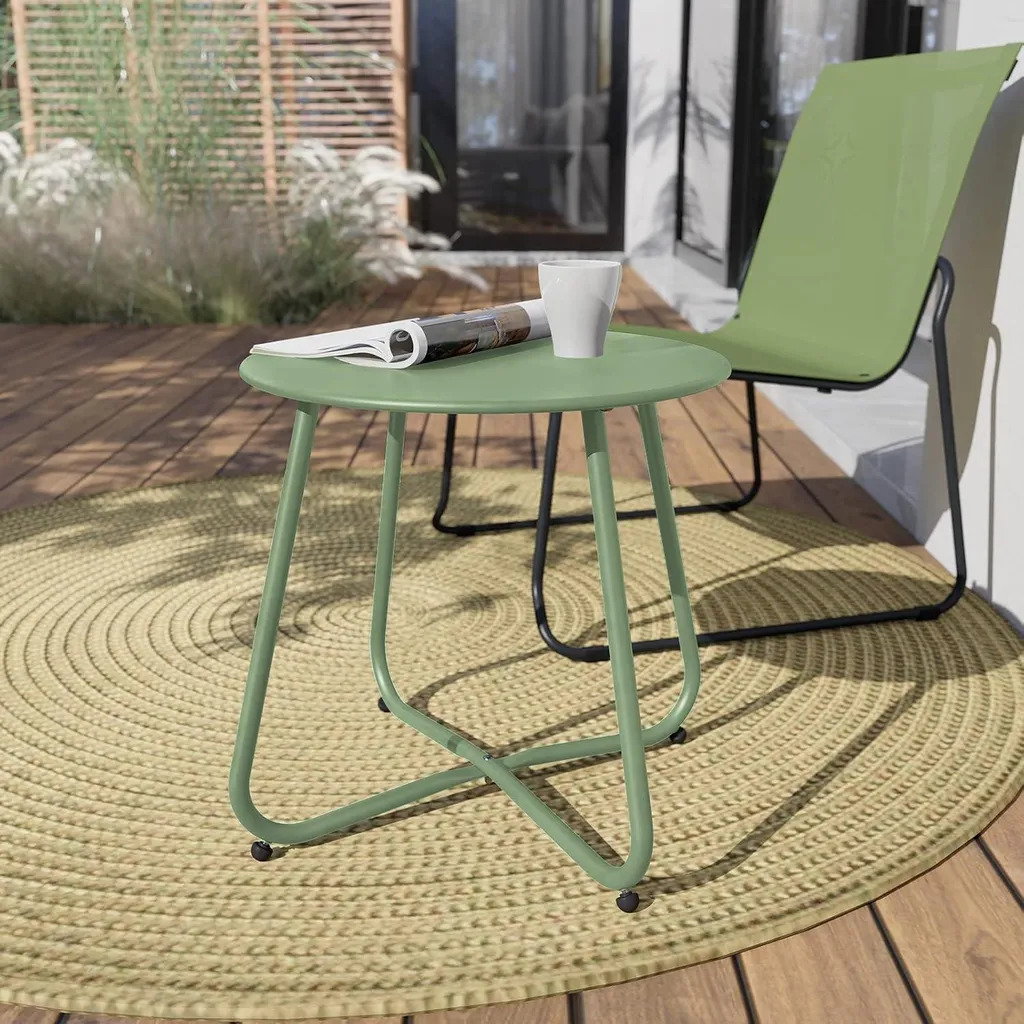Table d'Appoint Extérieure Résistante Vert Sauge - Table Ronde Jardin - 2