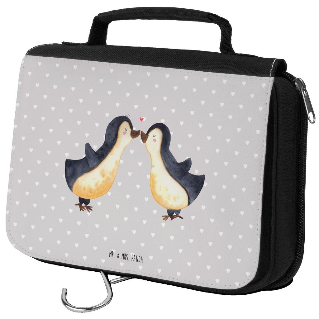 Mr. & Mrs. Panda Schminkbeutel Pinguin Liebe - Grau Pastell - Geschenk, Vertraut, badtasche, Love, Freundin, kulturtäschchen, Kulturbeutel, beauty...
