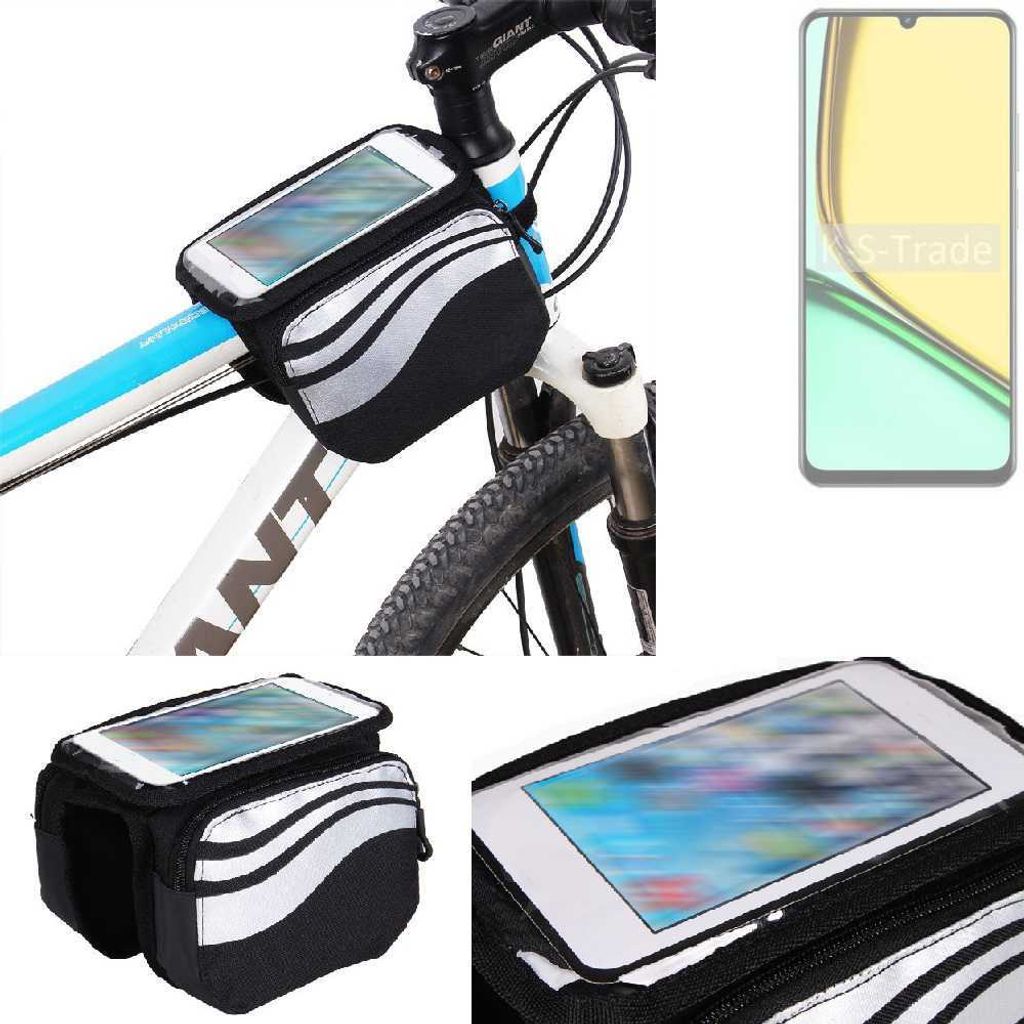 K-S-Trade Rahmentasche Fahrrad-Halterung kompatibel mit Realme C61 India Rahmenhalterung Fahrrad Handyhalterung Fahrradtasche Handy Smartphone