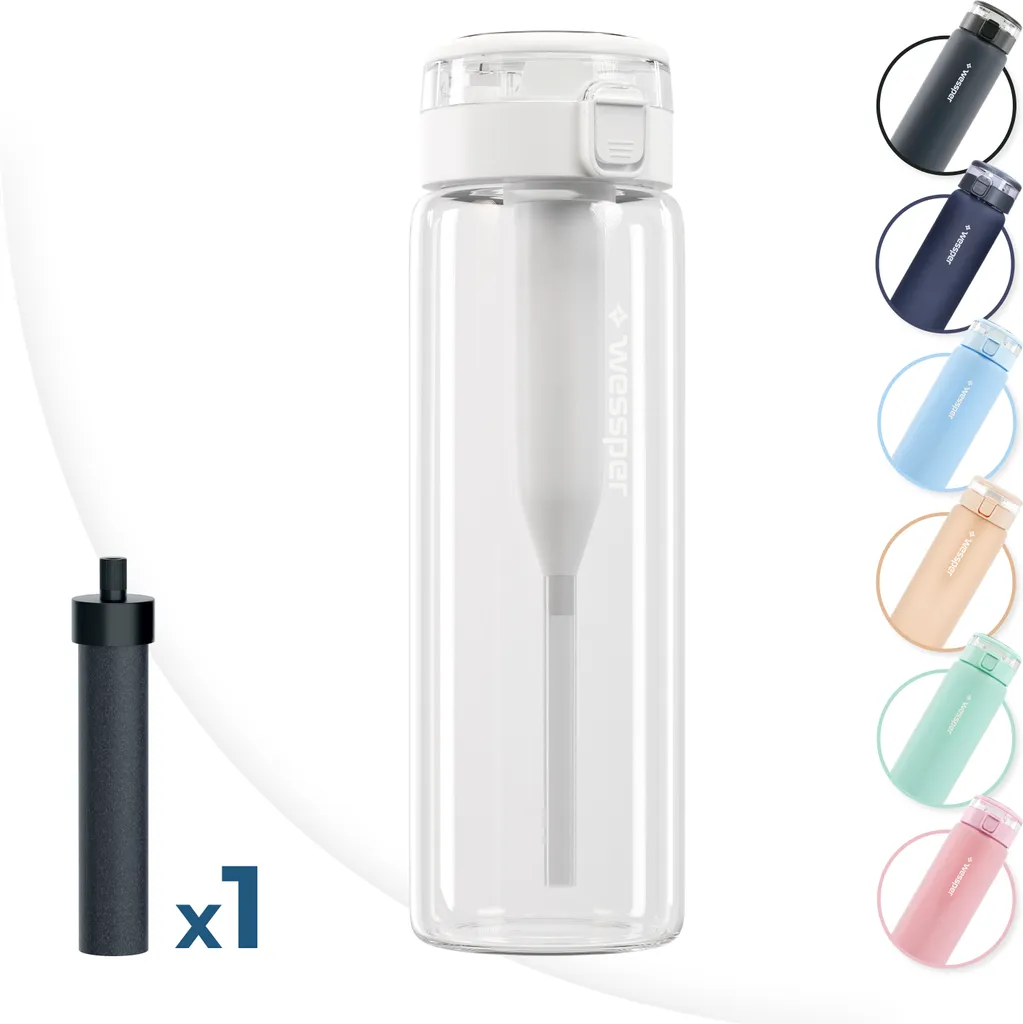 Wessper ActiveMax Clarti Bottiglia con filtro in vetro 680 ml trasparente + cartuccia filtrante