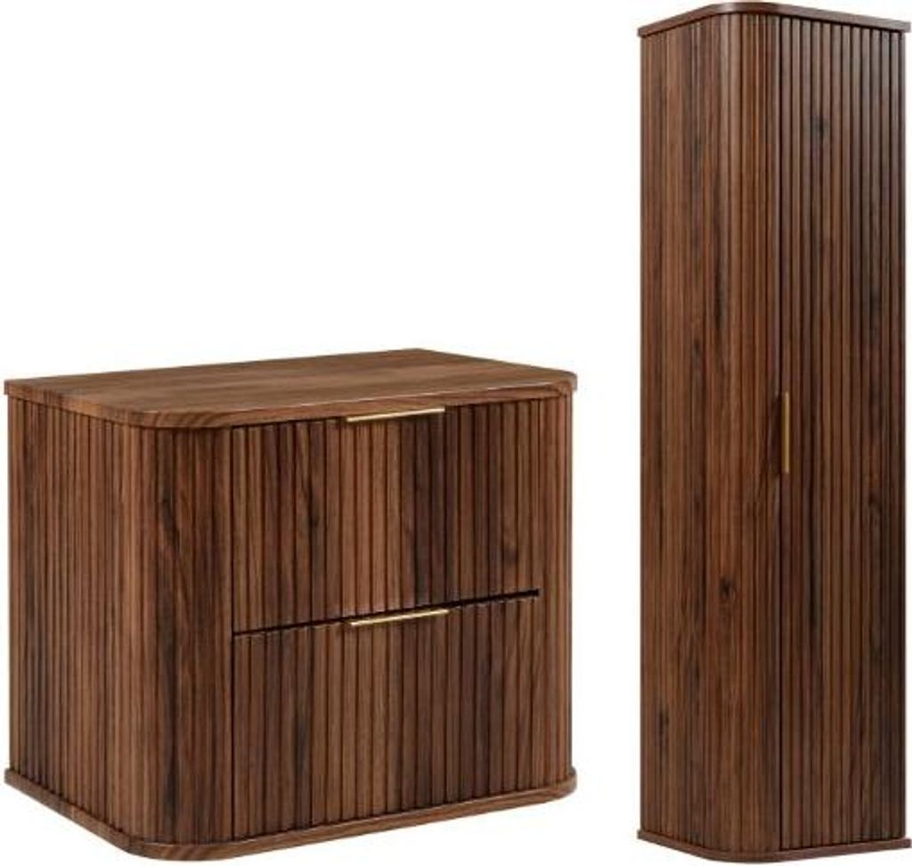 RODAN | Badmöbel Set - 60,4 cm - 2-teilig - Dunkelbraun - Hochwertige MDF Fronten - Badezimmermöbel - Hochschrank - Waschbeckenunterschränke