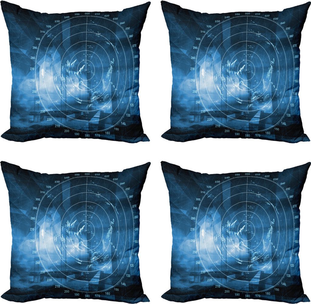 ABAKUHAUS Navy blau Kissenbezug Set (4 Stück), Digitales Futuristic Schiff, Moderner Doppelseitiger Digitaldruck, 50 cm x 50 cm, Blau