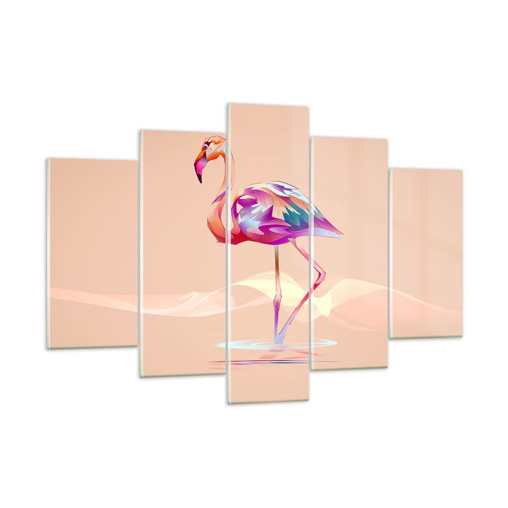 Bilder auf glas - Flamingo Vogel Wasser - 150x100cm - Glasbilder - Wandbilder - Kunstdruck - zum Aufhängen bereit - Wanddekoration aus Glas - Glas...