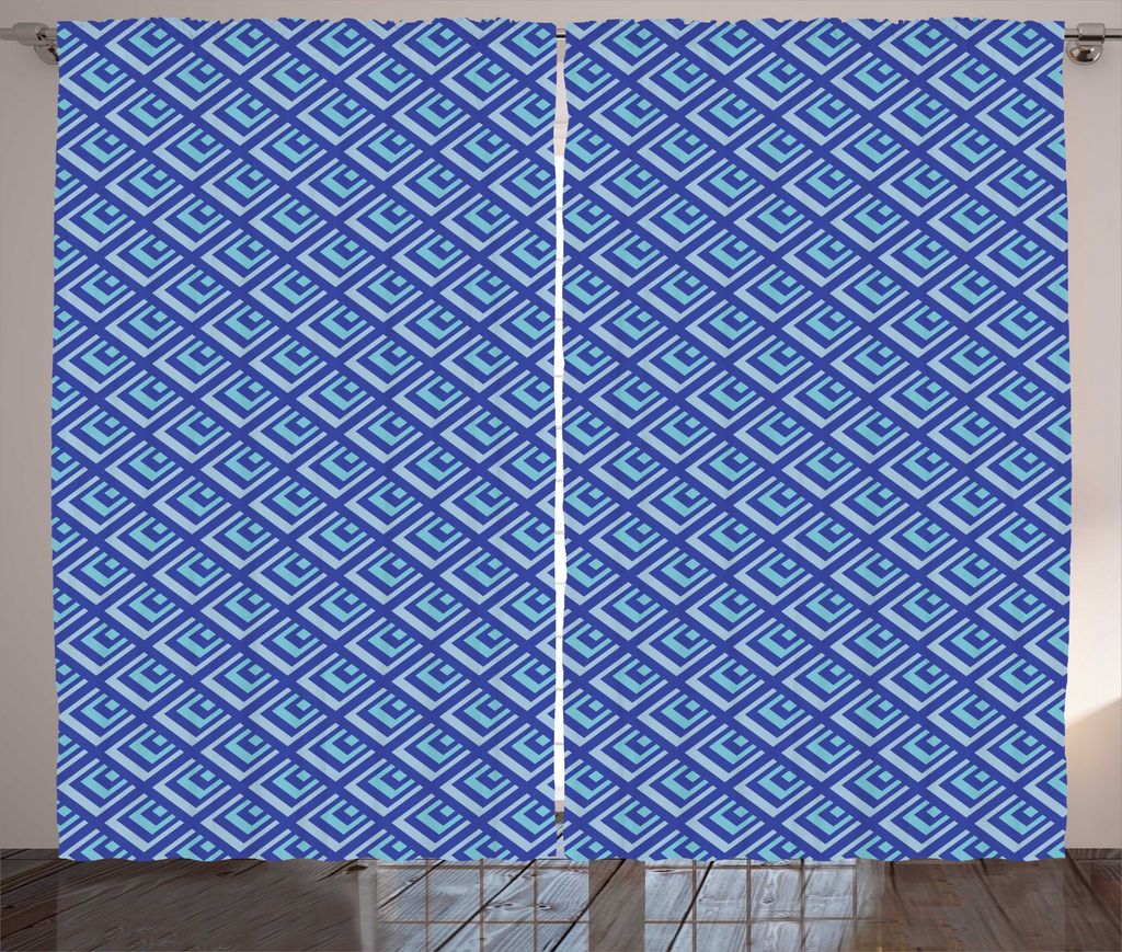 ABAKUHAUS Blau Rustikaler Gardine, Rectangles in Blue Shades Kunst, Wohnzimmer Universalband Gardinen mit Schlaufen und Haken, 280 x 225 cm, Blau H...