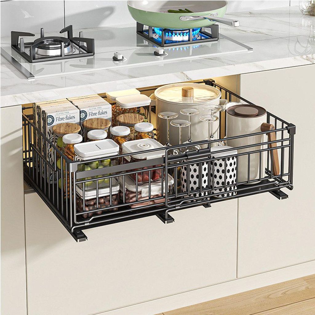 Küchenorganizer-Set 2pcs Ausziehbares Küchenregal für Geschirr & Gewürze platzsparend