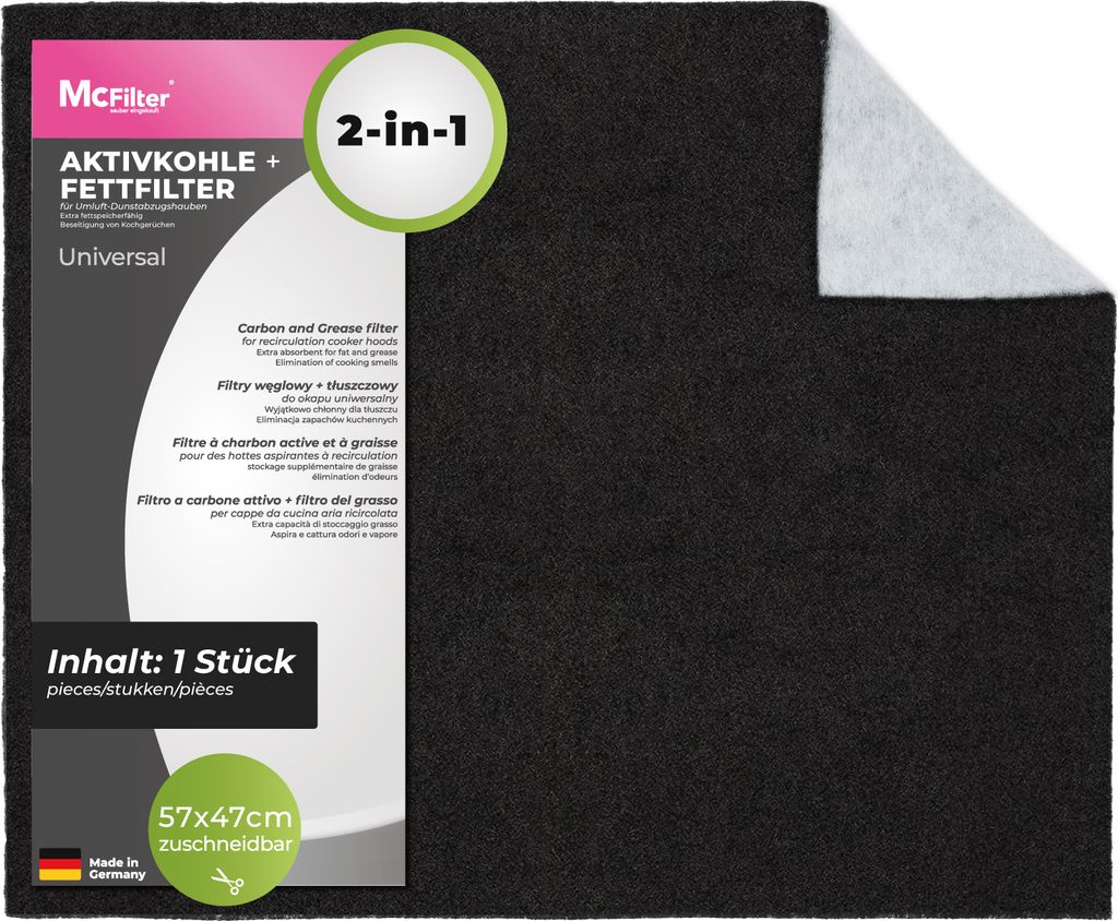 McFilter | Fettfilter Universal Aktiv Kohlefilter 57 x 47cm, Zubehör für alle handelsüblichen Dunstabzugshauben, 2-lagig, Doppelfilter, zuschnei...