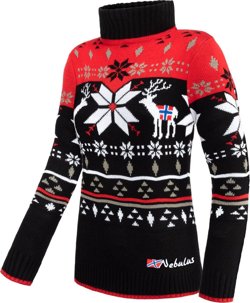 Nebulus Norweger Strickpullover STAG Damen, lässiger Pullover , vielseitig , P6176 - Damen, schwarz-rot, M/38