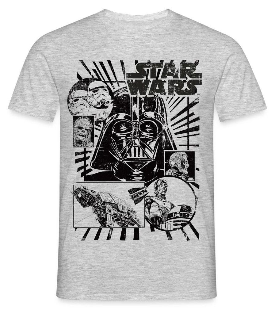 Star Wars Charaktere Darth Vader Chewbacca C3PO Männer T-Shirt, XXL, Grau meliert