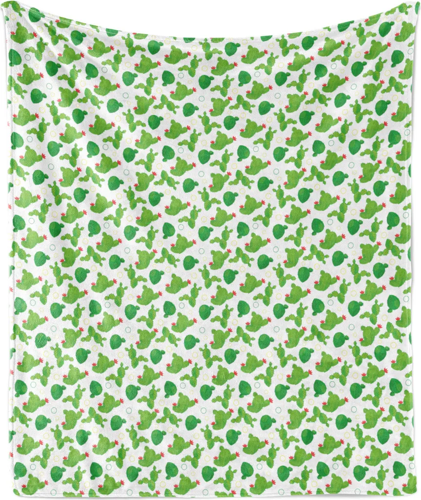 Coperta Plaid Cactus ABAKUHAUS 175x230 | Design Moderno Verde Bianco