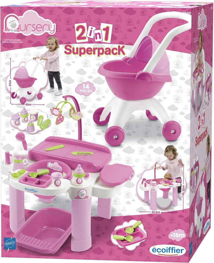 Ecoiffier Puppenwagen Pflege-Set - Spielzeug Set fr Kinder