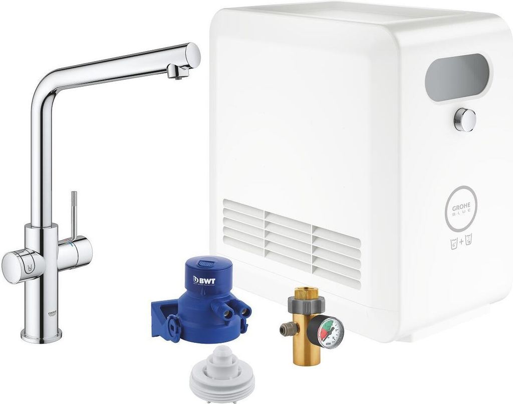 GROHE Blue Professional L-Auslauf Set, Einhand-Spültischbatterie mit Filterfunktion, mit Kühler, Bluetooth und WIFI, 31347003
