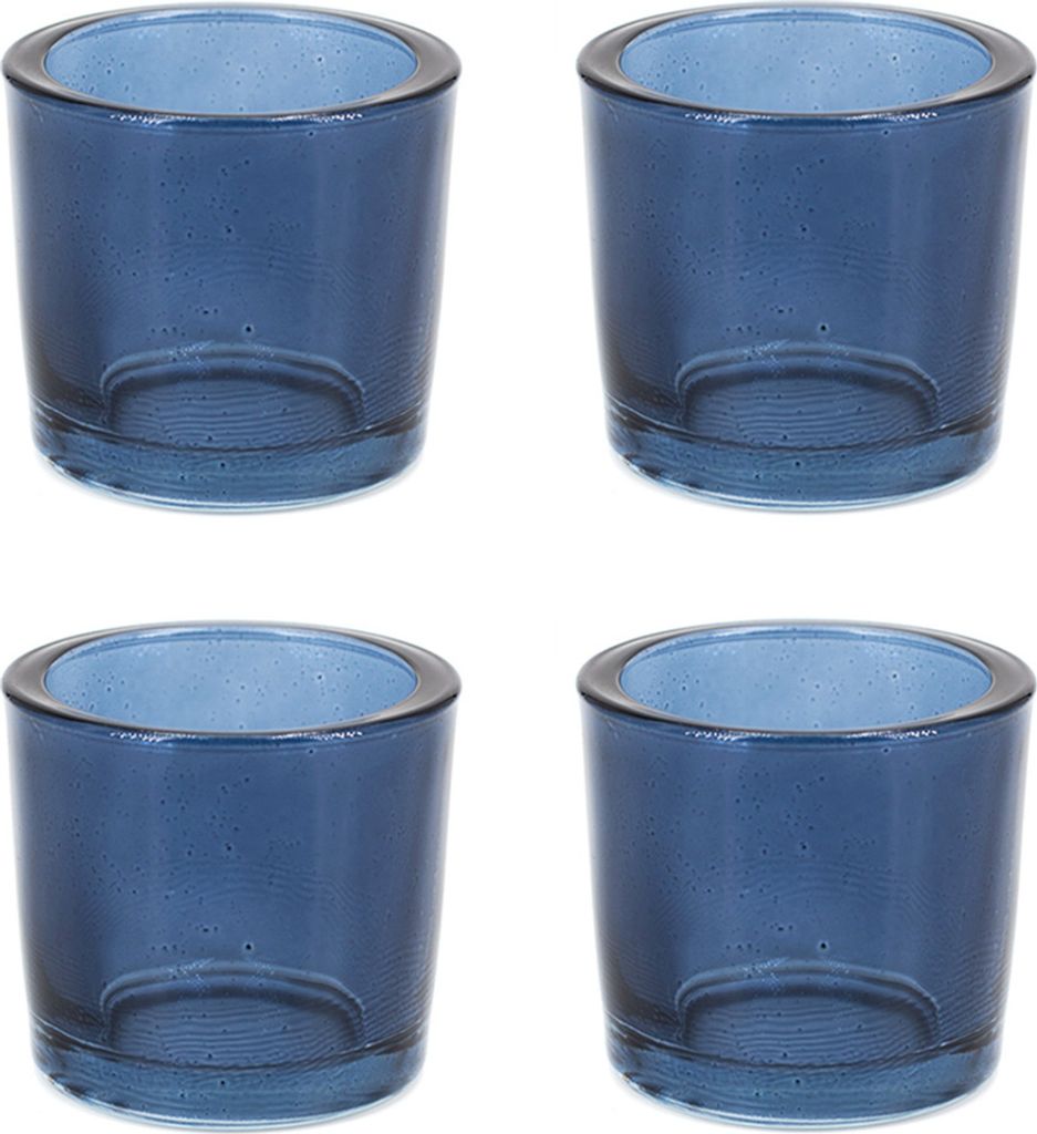 Teelichthalter Glas 6,5x6cm dunkelblau 4er Set Produktbild 