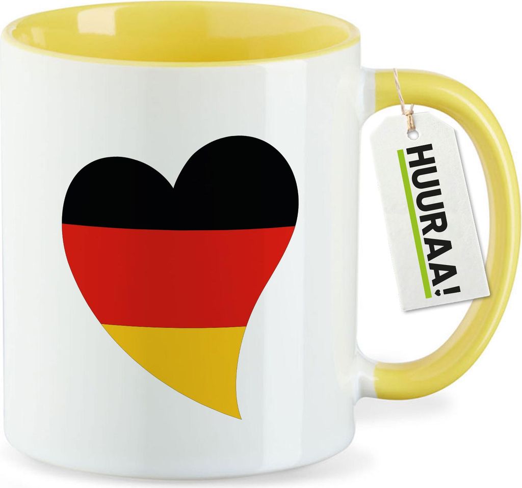 Huuraa Kaffeetasse Deutschland Flagge Herz 330ml Gelb Keramik Kaffeebecher Geschenkidee