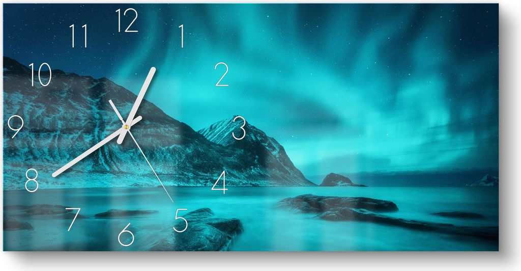 DEQORI Glasuhr 60x30 cm Zahlen 'Polarlichter in Norwegen' Produktbild 