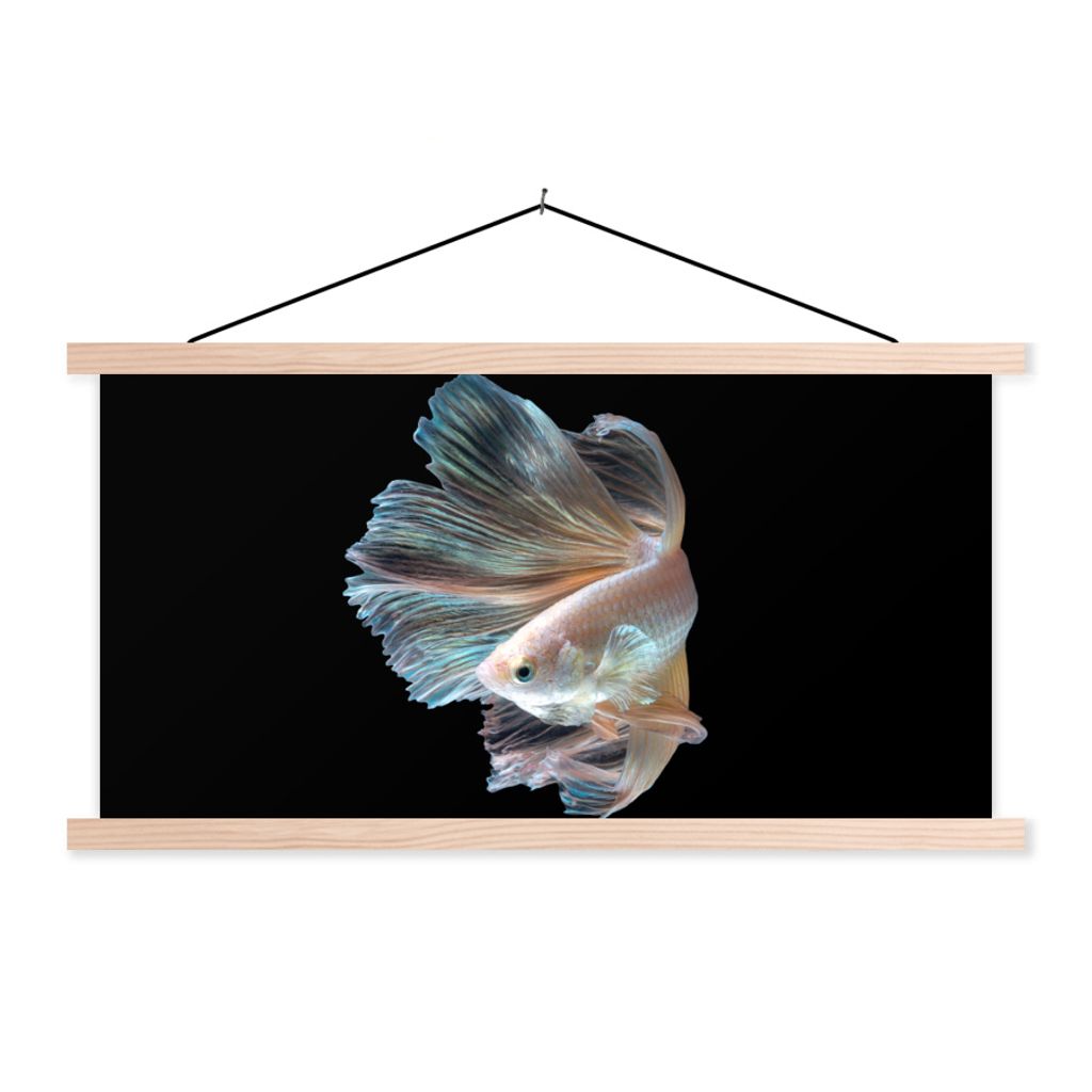 MuchoWow Textilposter Fisch - Schwanz - Schwarz 60x30 cm mit holzfarbenen Rahmen - Dekoration